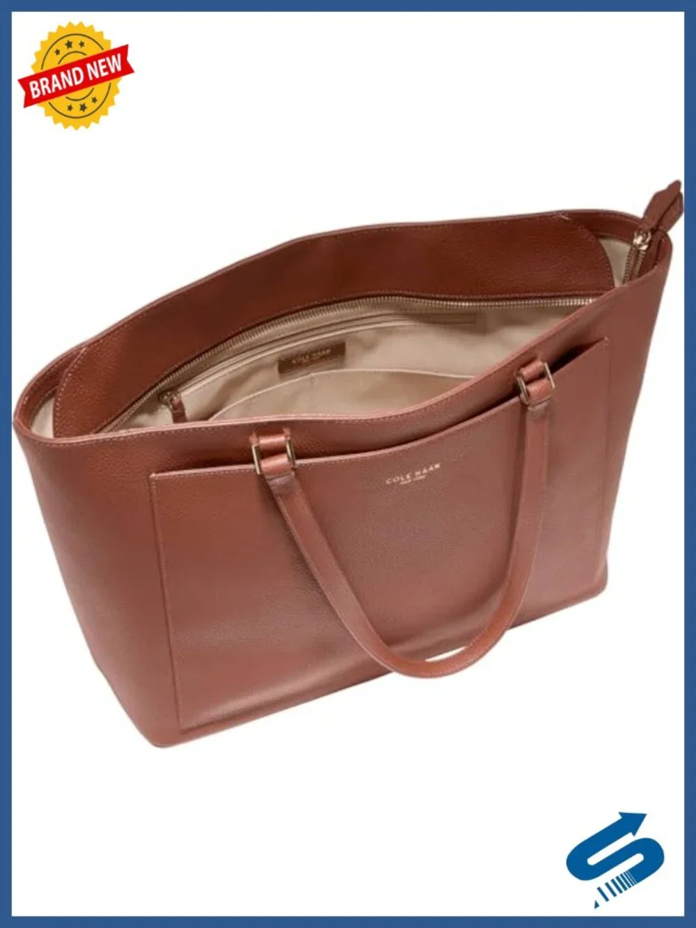 Women's Leather Tote Bag with Top Zip Closure - Spacious Work Travel Handbag